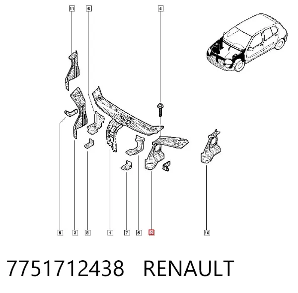 Suporte esquerdo do radiador (painel de montagem de fixação das luzes) 7751712438 Renault (RVI)
