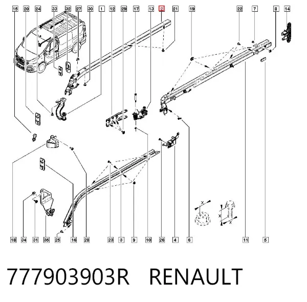 Carril superior direito de guia da porta deslizante 777903903R Renault (RVI)
