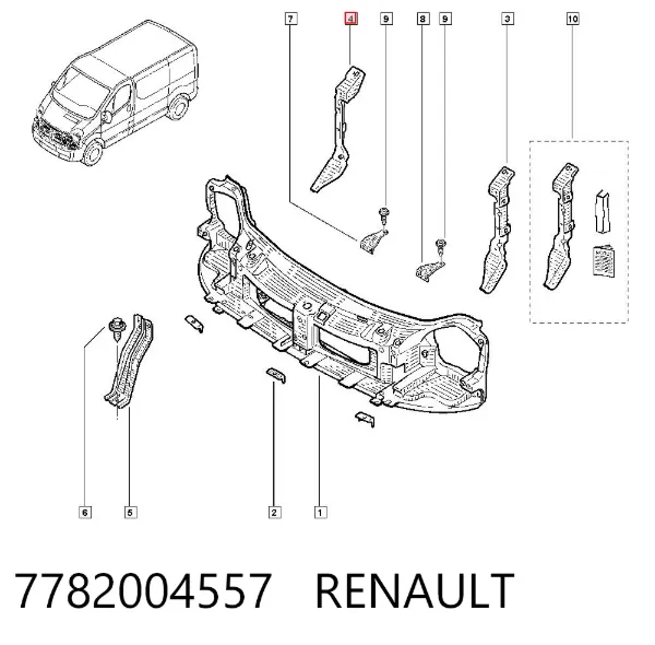 Suporte direito do radiador (painel de montagem de fixação das luzes) 7782004557 Renault (RVI)