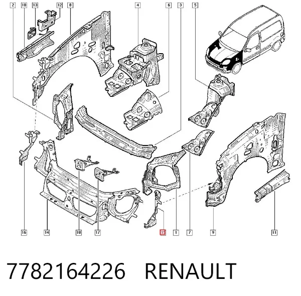 Suporte esquerdo do radiador (painel de montagem de fixação das luzes) 7782164226 Renault (RVI)