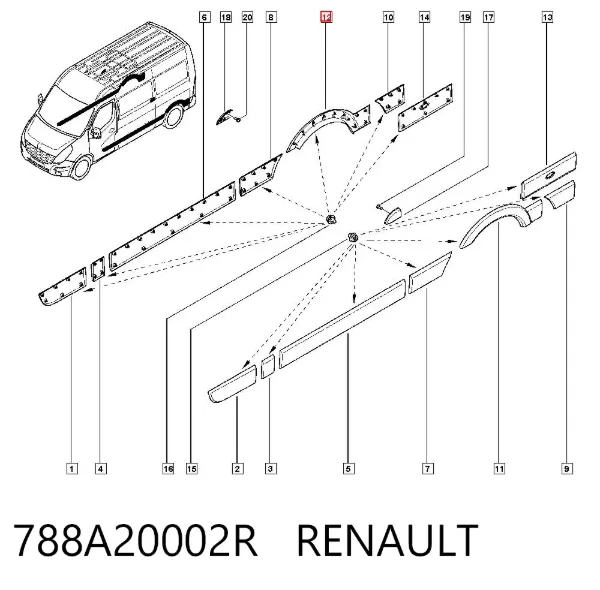 Moldura do pára-lama traseiro direito 788A20002R Renault (RVI)
