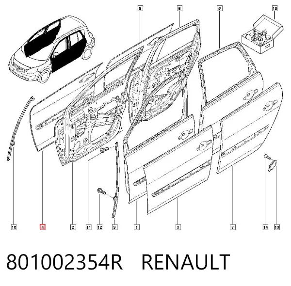 Porta dianteira direita 801002354R Renault (RVI)