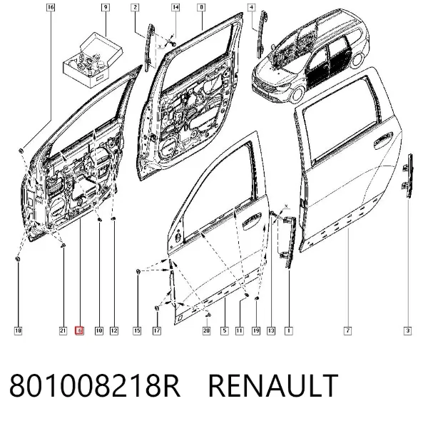 Porta dianteira direita 801008218R Renault (RVI)