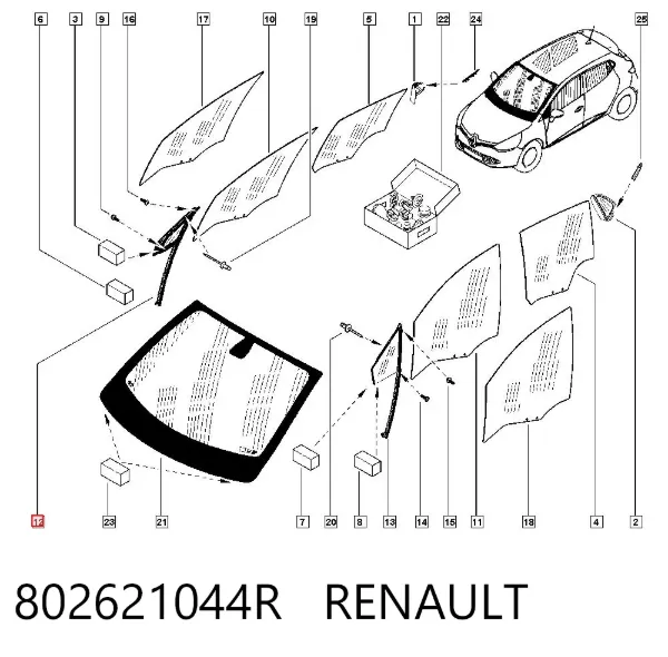 Vidro de janelo da porta dianteira direita 802621044R Renault (RVI)