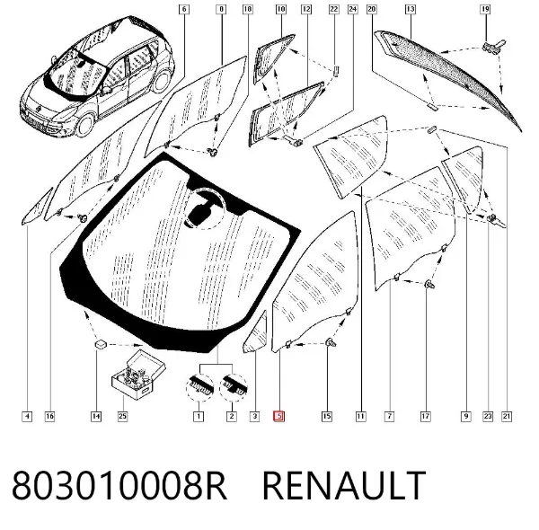 Vidro da porta dianteira esquerda 803010008R Renault (RVI)