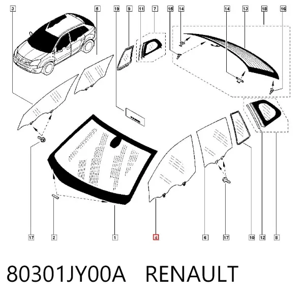 Vidro da porta dianteira esquerda 80301JY00A Renault (RVI)