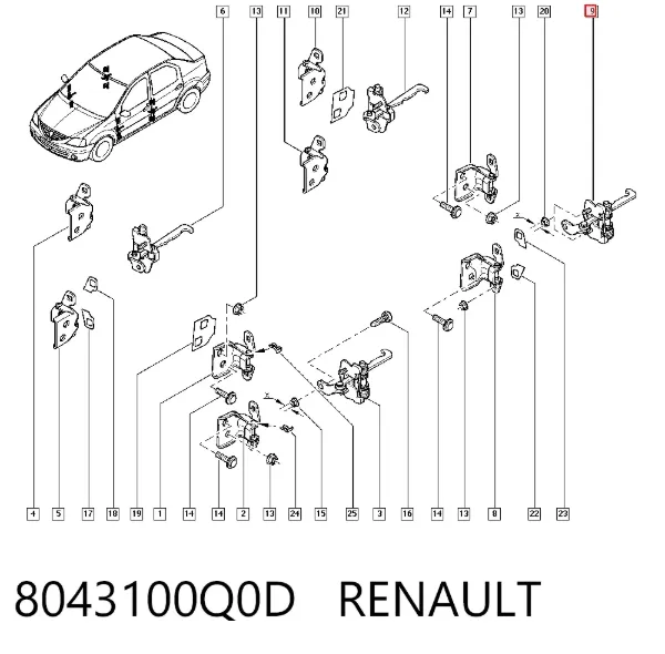 Limitador dianteiro de abertura de porta 8043100Q0D Renault (RVI)