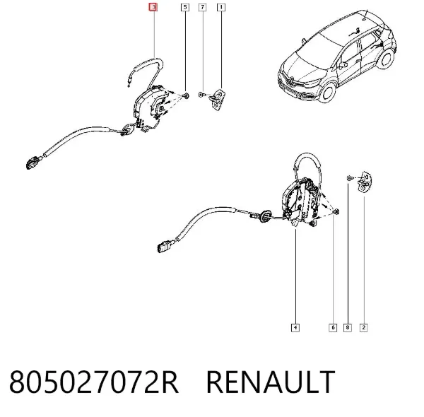 Fecho da porta traseira direita 805027072R Renault (RVI)