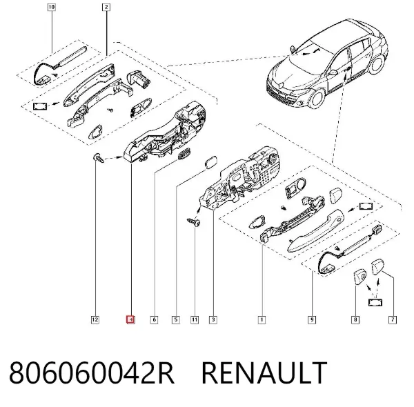 Suporte de maçaneta externa da porta dianteira direita 806060042R Renault (RVI)