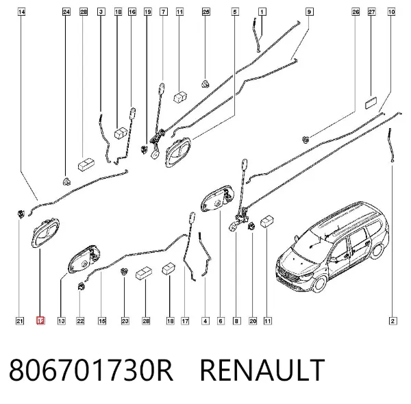 Maçaneta interna dianteira/traseira da porta direita 806701730R Renault (RVI)