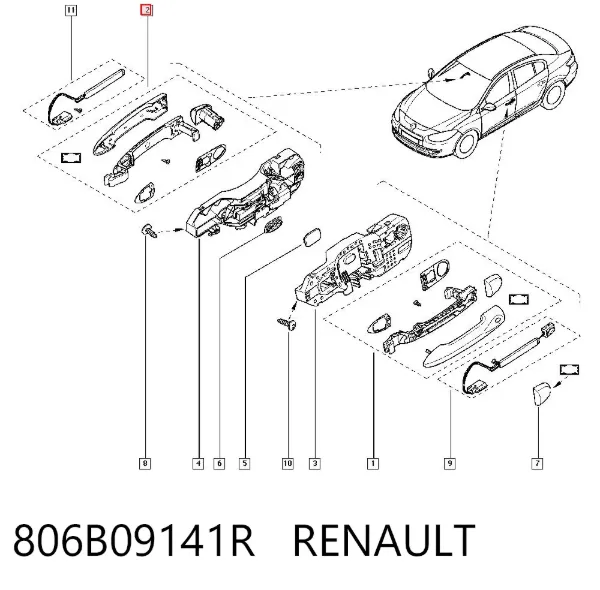 Maçaneta dianteira direita da porta externa 806B09141R Renault (RVI)