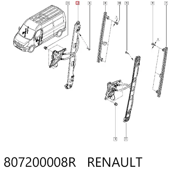 Mecanismo de acionamento de vidro da porta dianteira direita 807200008R Renault (RVI)