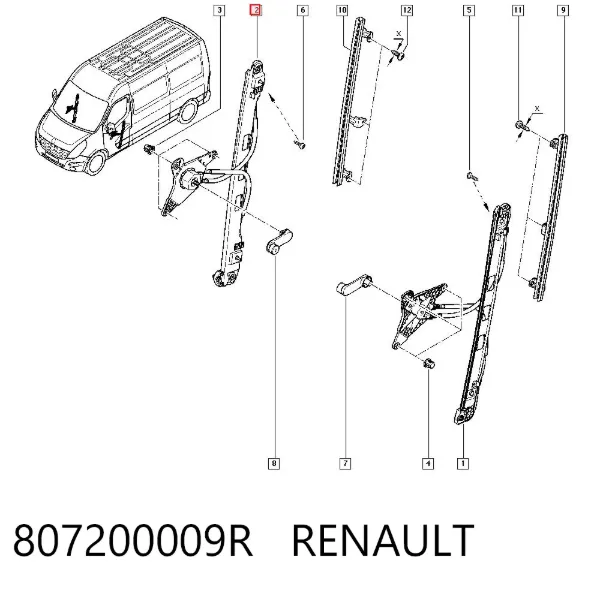 Mecanismo de acionamento de vidro da porta dianteira direita 807200009R Renault (RVI)