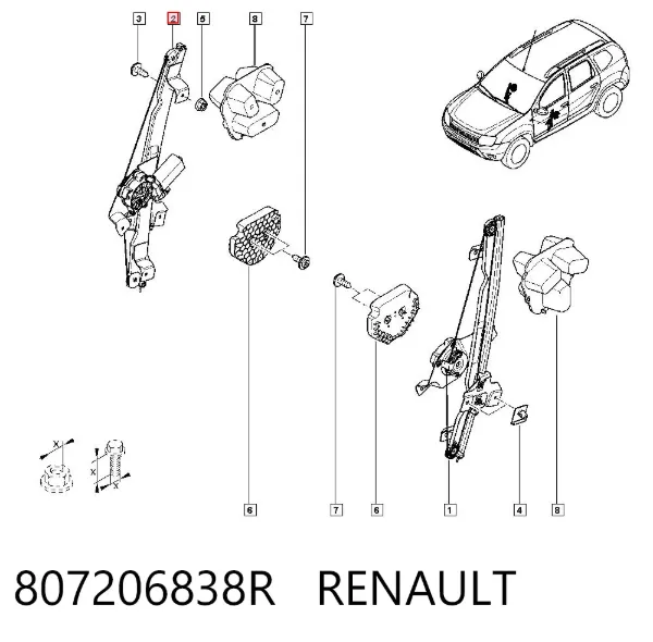 Mecanismo de acionamento de vidro da porta dianteira direita 807206838R Renault (RVI)