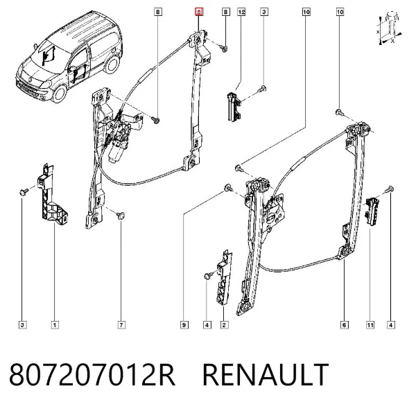 Mecanismo de acionamento de vidro da porta dianteira direita 807207012R Renault (RVI)