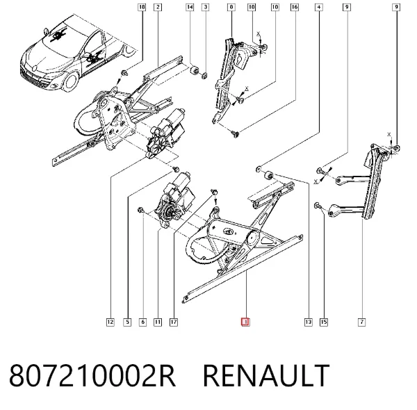 Mecanismo de acionamento de vidro da porta dianteira esquerda 807210002R Renault (RVI)