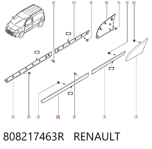 Moldura da porta dianteira esquerda 808217463R Renault (RVI)