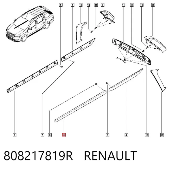Moldura da porta dianteira esquerda 808217819R Renault (RVI)