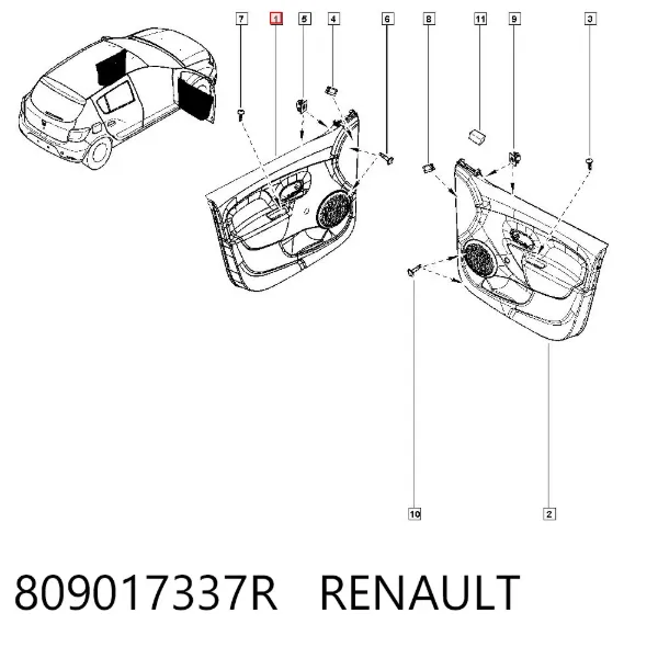 Revestimento (cobrimento) interno da porta dianteira esquerda 809017337R Renault (RVI)