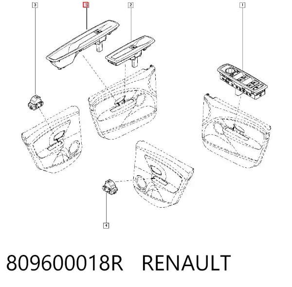 Botão dianteiro direito de ativação de motor de acionamento de vidro 809600018R Renault (RVI)