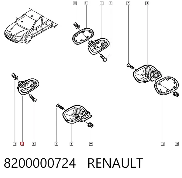 Maçaneta interna dianteira/traseira da porta direita 8200000724 Renault (RVI)