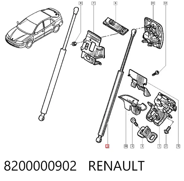 Amortecedor de tampa de porta-malas (de 3ª/5ª porta traseira) 8200000902 Renault (RVI)
