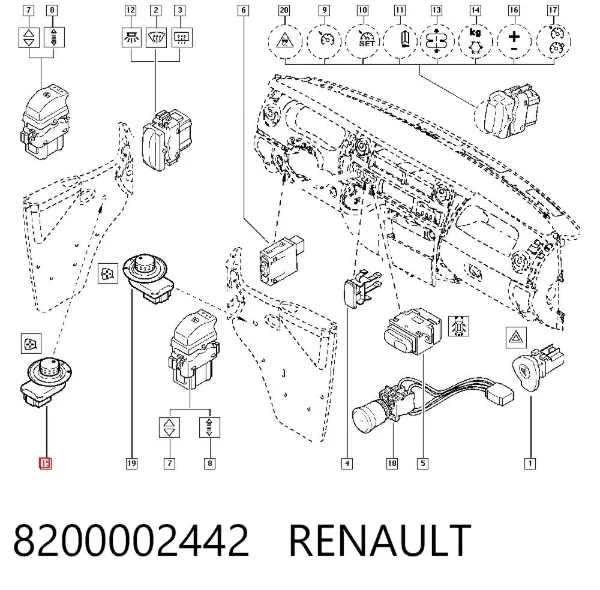 Unidade de controlo dos espelhos de retrovisão, na porta 8200002442 Renault (RVI)