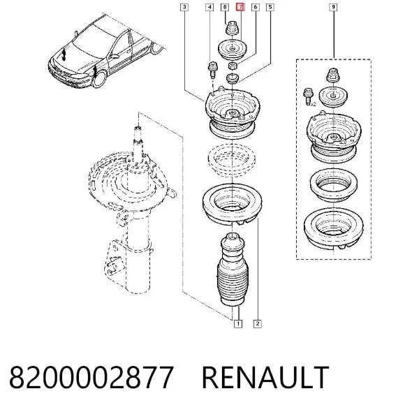 Suporte de amortecedor dianteiro 8200002877 Renault (RVI)