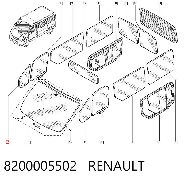 Vidro de janelo da porta dianteira direita 8200005502 Renault (RVI)