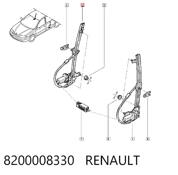 Mecanismo de acionamento de vidro da porta traseira direita 8200008330 Renault (RVI)