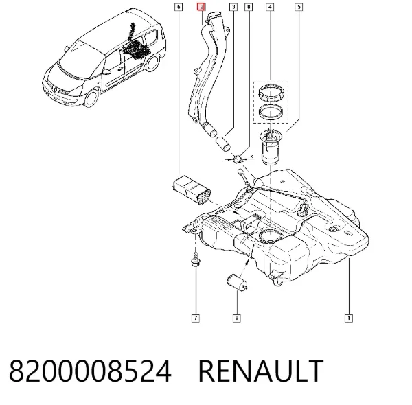 Cano derivado de tanque, para o gargalo de enchimento 8200008524 Renault (RVI)