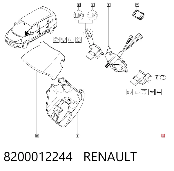 Comutador esquerdo instalado na coluna da direção 8200012244 Renault (RVI)