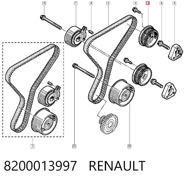 Engrenagem de cadeia da roda dentada da árvore distribuidora de motor 8200013997 Renault (RVI)