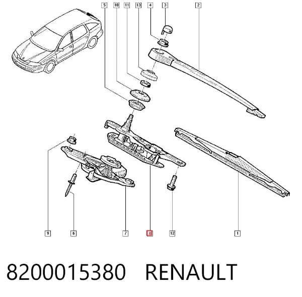 Mecanismo de limpador pára-brisas de vidro traseiro 8200015380 Renault (RVI)