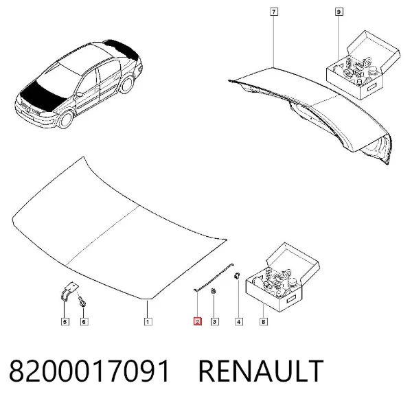 Apoio da capota 8200017091 Renault (RVI)