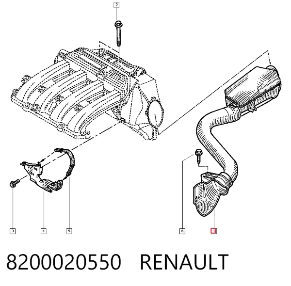 Cano derivado de ar, entrada de filtro de ar 8200020550 Renault (RVI)