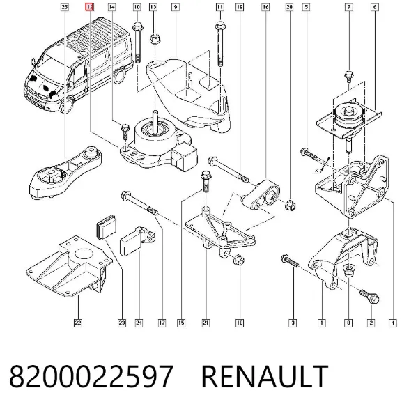 Coxim (suporte) direito de motor 8200022597 Renault (RVI)