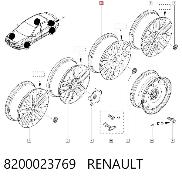 Discos de roda de aleação ligeira (de aleação ligeira, de titânio) 8200023769 Renault (RVI)