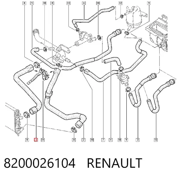 Mangueira (cano derivado) do radiador de esfriamento superior 8200026104 Renault (RVI)