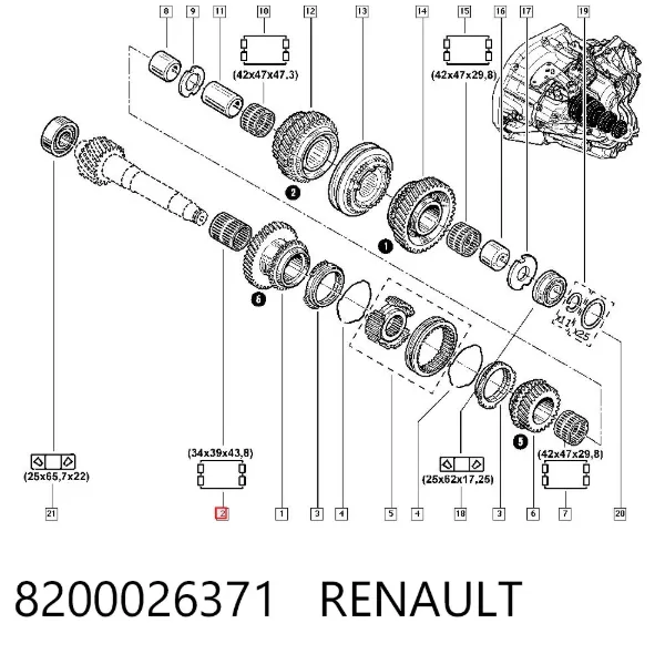 Rolamento da Caixa de Mudança 8200026371 Renault (RVI)