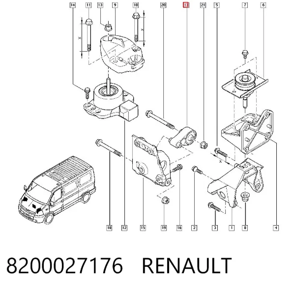Coxim (suporte) traseiro de motor 8200027176 Renault (RVI)