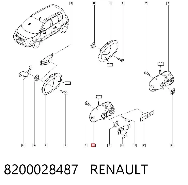 Maçaneta interna dianteira/traseira da porta esquerda 8200028487 Renault (RVI)