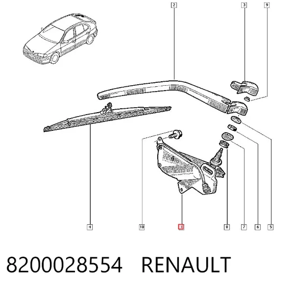Motor de limpador pára-brisas do pára-brisas 8200028554 Renault (RVI)