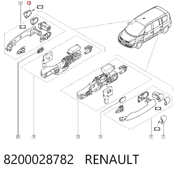 Placa sobreposta de trinco de fecho da porta 8200028782 Renault (RVI)