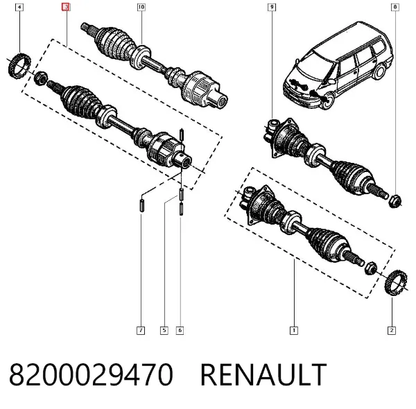 Semieixo (acionador) dianteiro direito 8200029470 Renault (RVI)