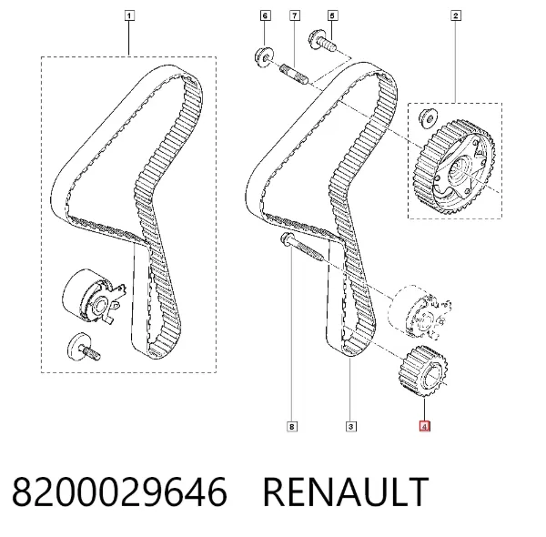 Engrenagem de cadeia da roda dentada de acionamento de cambota de motor 8200029646 Renault (RVI)
