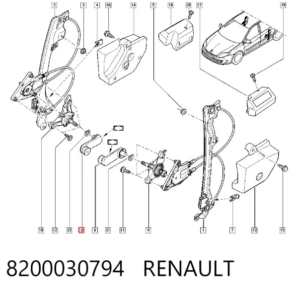 Punho de acionamento de vidro da porta traseira 8200030794 Renault (RVI)