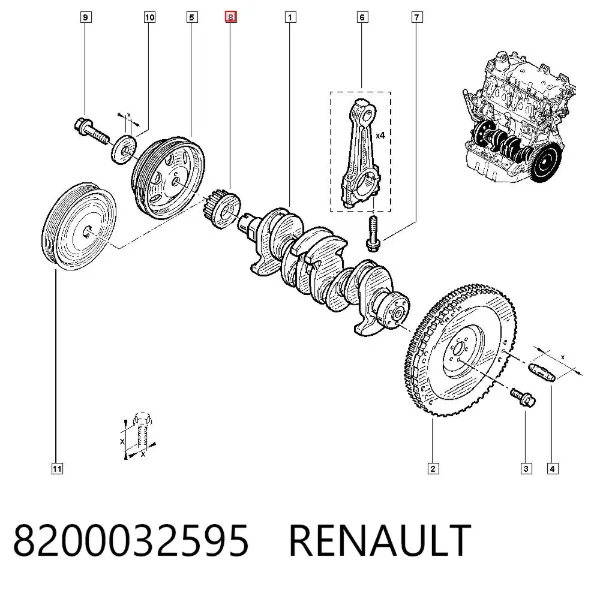 Engrenagem de cadeia da roda dentada de acionamento de cambota de motor 8200032595 Renault (RVI)