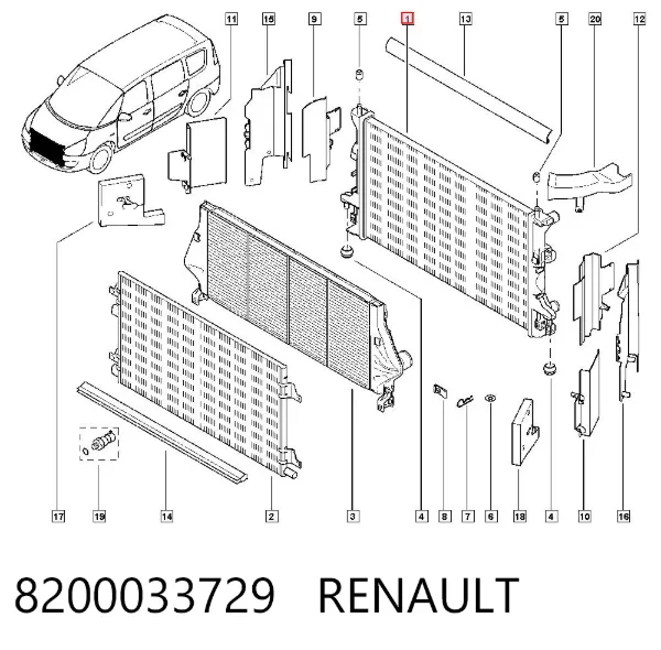 Radiador de esfriamento de motor 8200033729 Renault (RVI)