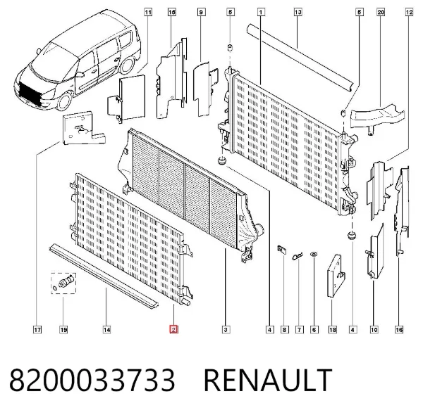 Radiador de aparelho de ar condicionado 8200033733 Renault (RVI)